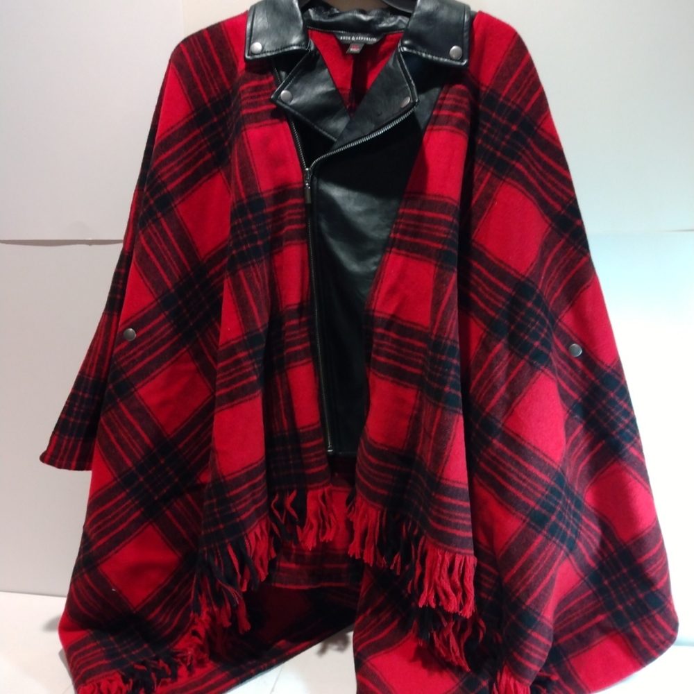 Red plaid coat, shawl